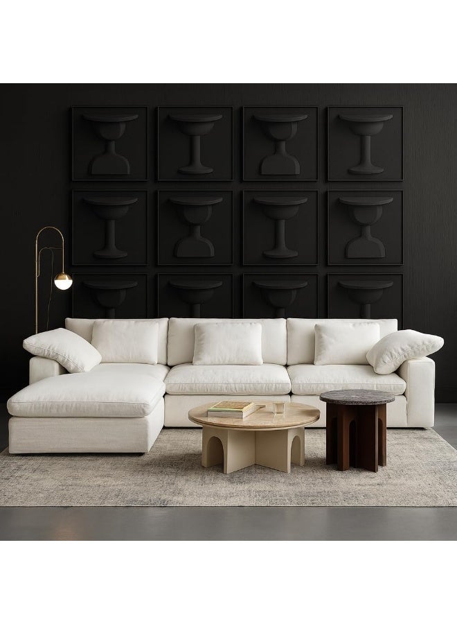 Al Zakharef Furniture Cloud L-Shape Luxury Sofa with Ottoman – 3 Seater Modular Sectional Sofa, Soft Polyester Fabric, Dacron Foam Cushions, Modern Minimalist Living Room Sofa, White - Image 4